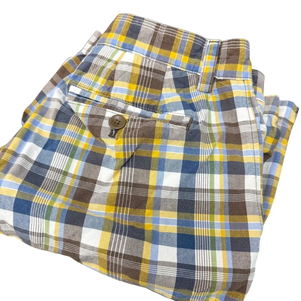 Banana Republic Mens Plaid Cotton Chino Shorts Blue Yellow Brown Size 30